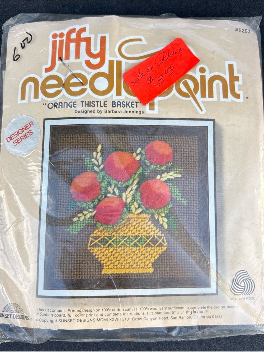 Jiffy Needlepoint Orange Thistle Basket Wall Art - Red, Yellow, Green